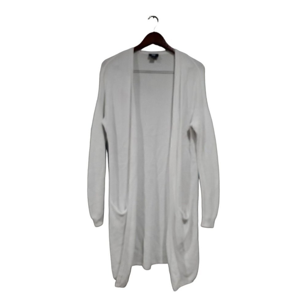 W By Worth Women's Ribbed Open Front Long Sleeve Cardigan Sweater White Pocket S